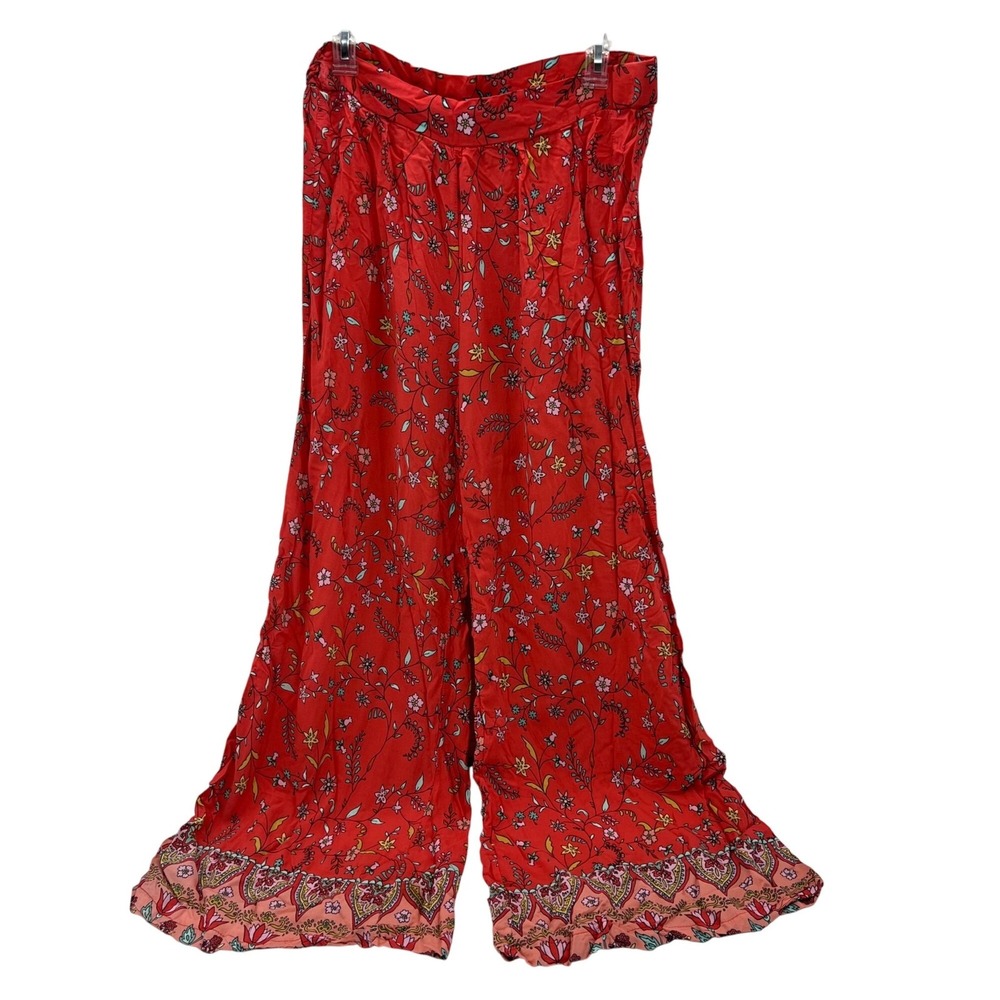 Jaase Anthropologie Red Floral Wide-Leg‎ Pants Paisley Women's size XS
